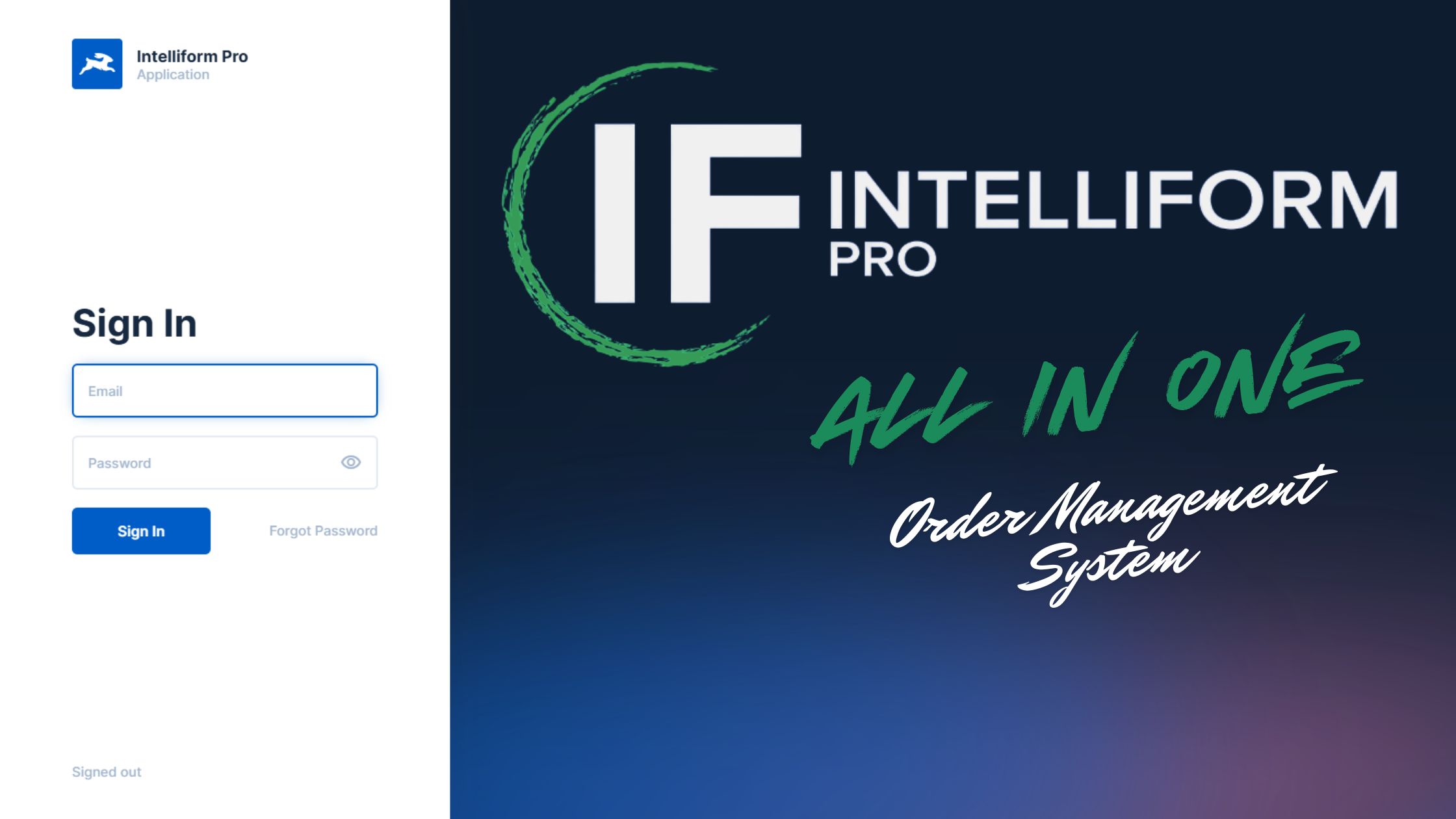 Intelliform Pro login screen - white